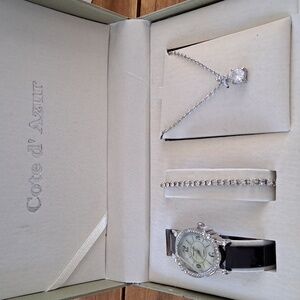 Women's Black Quartz Watch & Matching Jewelry Set